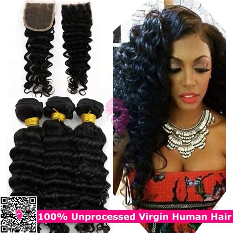 Unprocessed Raw Virgin Indian Deep Wave Curly Hair Bundles With Lace Closures Indain Remy Human