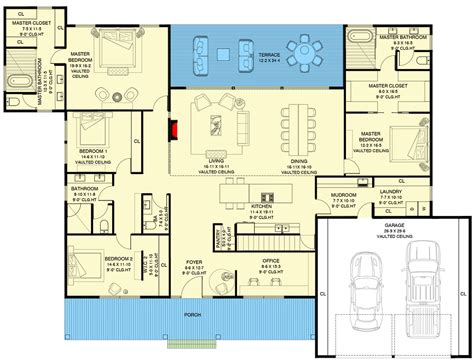 Exclusive One Story Home Plan With Home Office And Two Master Suites