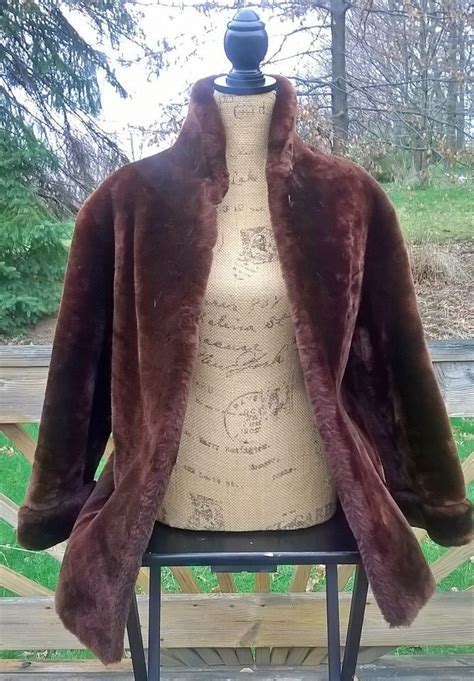 womens vintage genuine mouton fur coat sheared brown lamb skin lining size l unknown coat