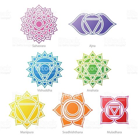 Colorful Chakras Symbols Icons Set Spiritual Meditation Elements