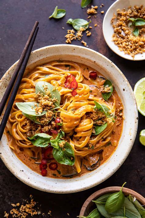 20 Minute Red Curry Noodles With Fried Coconut Garlic Half Baked Harvest