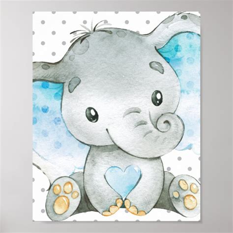Blue Elephant Baby Boy Nursery Wall Art T