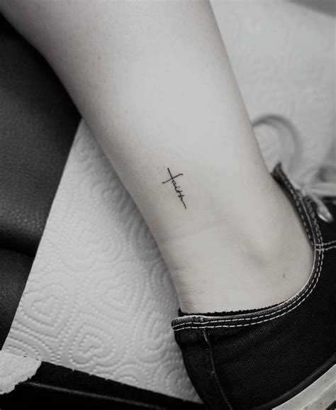 Faith Cross Tattoo Done On The Ankle