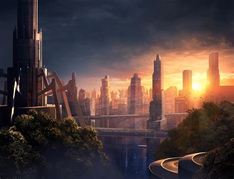 Sci Fi City Urban Lights 2d Digital Concept Art Digital Paintings