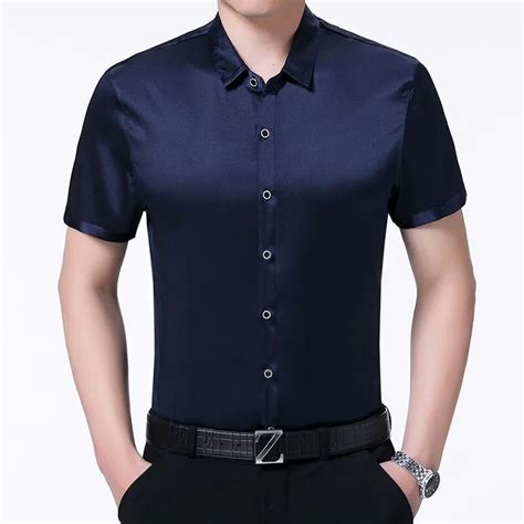 Silk Short Sleeved Shirt Mens Thin Summer Pure Color 100 Silk Shirt