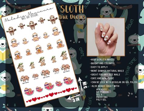 Sloth Nail Decals Waterslide Decals Nail Art Nail Wraps Cute Etsy