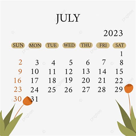 Kalender Juli 2023 Einfach Kalender Masehi Png Und Psd Datei Zum