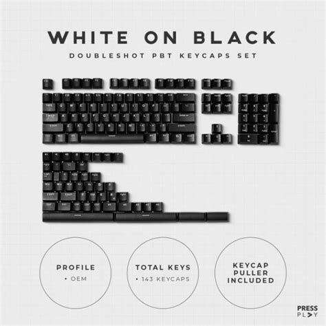 Promo Wob White On Black Pbt Doubleshot Keycaps Set By Press Play