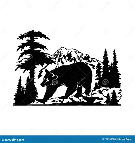 Bear Forest Landscape Wildlife Silhouette Vector Stock Stock