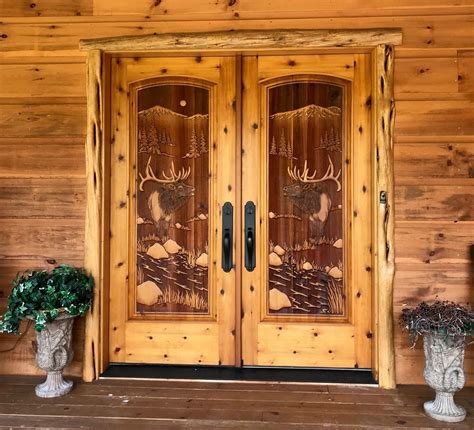 Carved Elk Double Doors Rustic Doors Double Wood Front Doors Carved