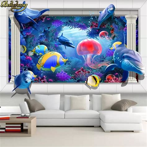 Beibehang Custom Ocean World Jellyfish Dolphin 3d Flooring Photo Murals
