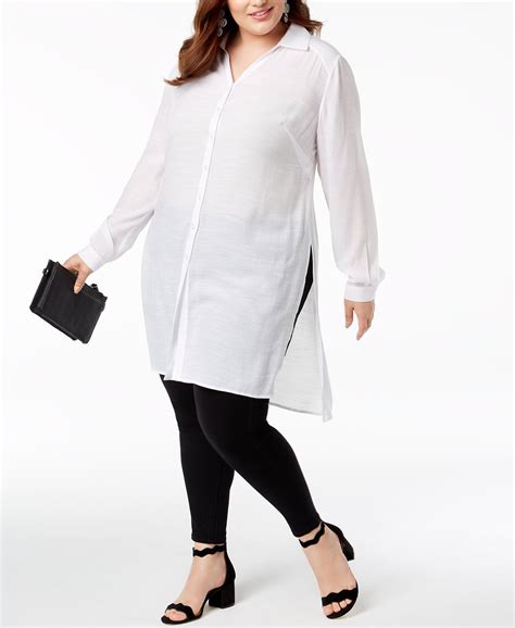 I N C International Concepts Plus Size Long Linen Tunic Shirt Created