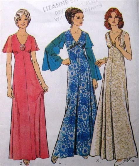 Vtg 70s Formal Gown Evening Dress Pattern Sz 12 B34 Style High Line