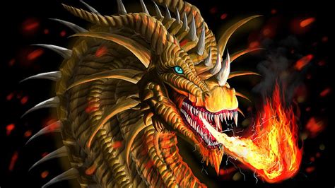 Fantasy Yellow Dragon Is Breathing Fire Dreamy Hd Wallpaper Peakpx