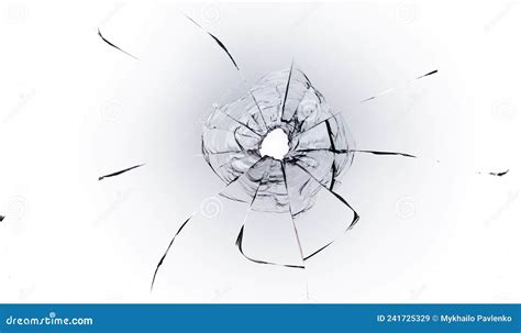 Cracks In The Glass Broken Glass Hole From The Bullet Stock Image