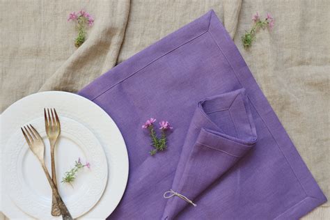 Natural Linen Napkins Set In Purple Color Lavender Napkins Of Organic