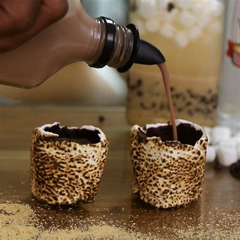Marshmallow Shot Glasses With S Mores Infused Vodka Tipsy Bartender Recipe Yummy Drinks