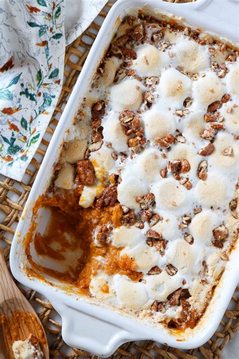 Sweet Potato Casserole With Marshmallows And Pecans The