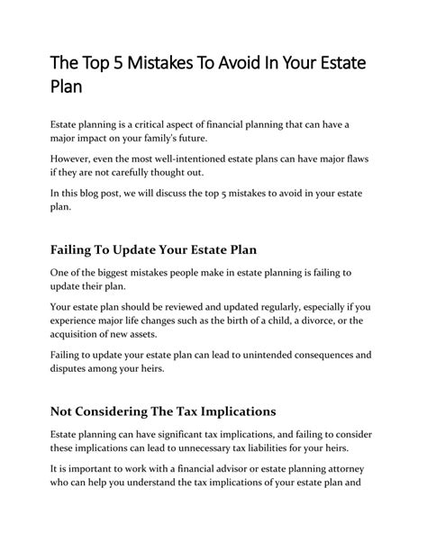 Ppt The Top 5 Mistakes To Avoid In Your Estate Plan Powerpoint