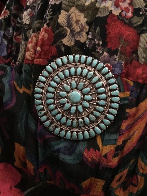 Turquoise Cluster Brooch By Larry Moses Begay Petit Point Jewelry
