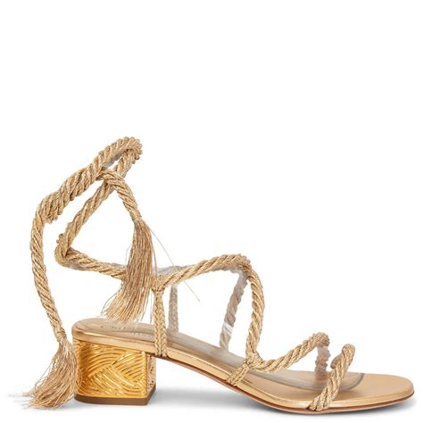 Christian Dior Myth Rope Lace Up Flat Sandals Gold