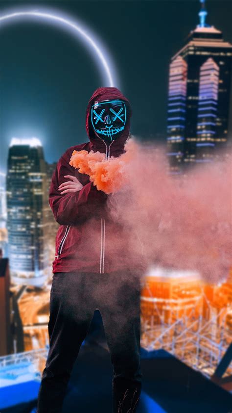 Neon Mask Neon Ozedits Building City Cool Dark Light Man