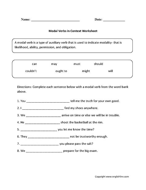 Modal Verbs Exercises For Grade 6 Online Degrees