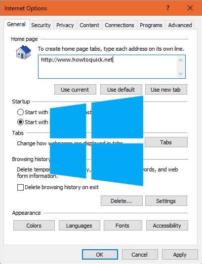 Internet Options Windows 10
