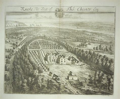 Original Engraved Antique Print Illustrating A Birdseye View Of Knole