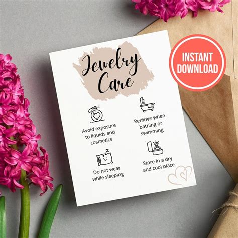 Editable Jewelry Care Card Guide Jewelry Care Card Editable Etsy In