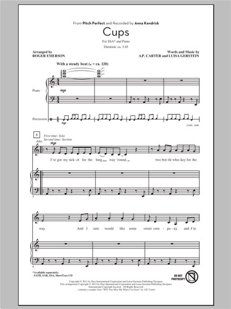 Cups From Pitch Perfect Arr Roger Emerson Choral Ssa Sheet Music