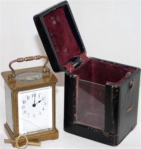 Antique French Carriage Travel Clock W Leather Wrapped Travel Case