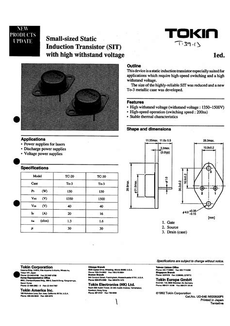 Pdf Tc20 Datasheet Small Induction Transistor Sit