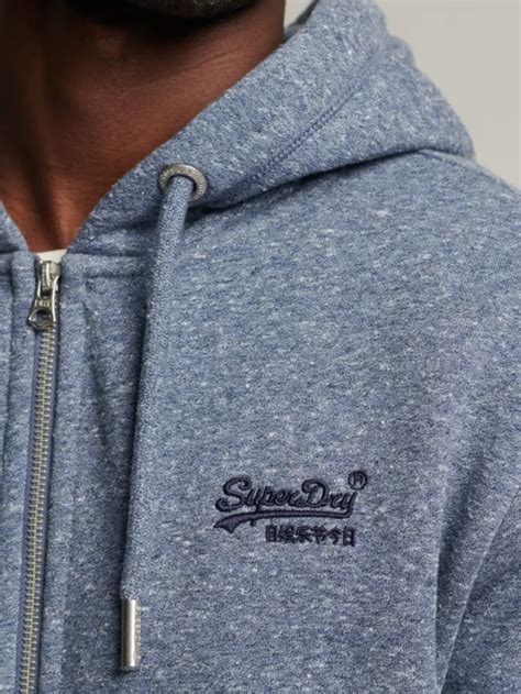 Superdry Organic Cotton Blend Embroidered Zip Hoodie Tois Blue Grit S