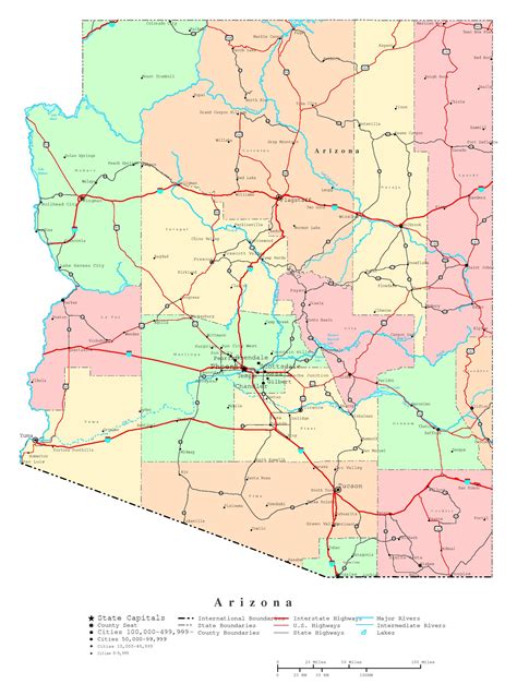Large Detailed Administrative Map Of Arizona State With Roads Highways