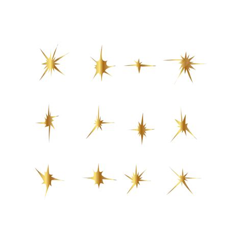 Set Of Golden Sparkling Star Icons Vector Gold Sparkling Star Png