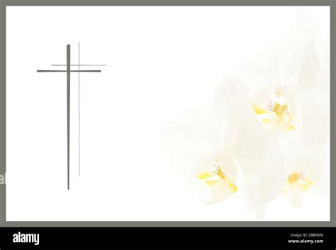 Tarjeta De Condolencia De Flores Funerarias Marco Con Orquídeas Blancas De La Luna Y Una Cruz