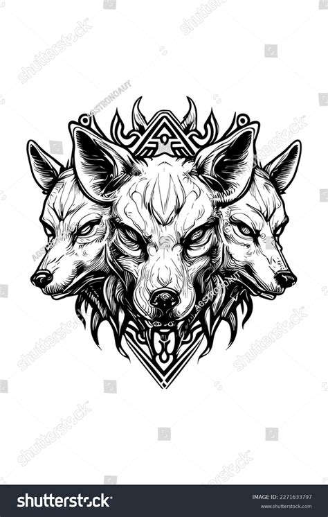 Angry Cerberus Head Hand Drawn Illustration Stock Vector Royalty Free