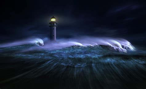 Lighthouse In Stormy Sea By Nikos Bantouvakis