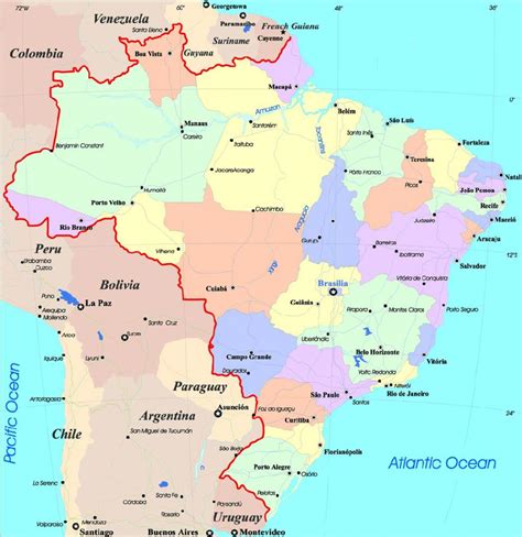 Brazil Map With Cities Map Of Cities In Brazil South America Americas