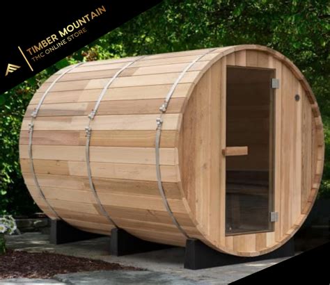 8ft Red Cedar Barrel Sauna With Porch 4 6 Person Timber Mountain