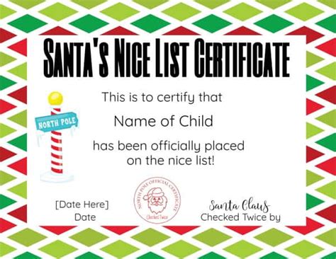Free Santa Nice List Certificate Editable And Printable