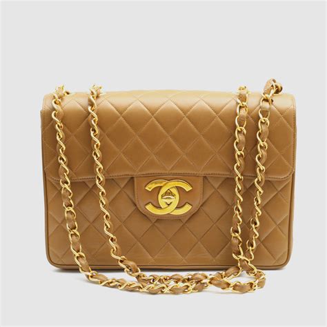 Vintage Chanel Classic Large Jumbo Flap Bag Quilted Beige Lambskin