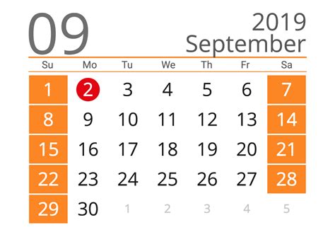 September 2019 Calendar With The Us Holidays