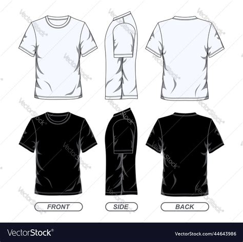 T Shirt Template Front Side And Back Black White Vector Image