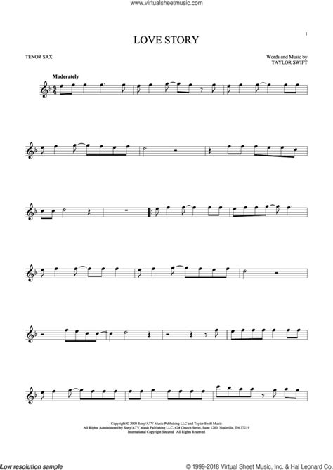 Taylor Swift Love Story Sheet Music For Tenor Saxophone Solo