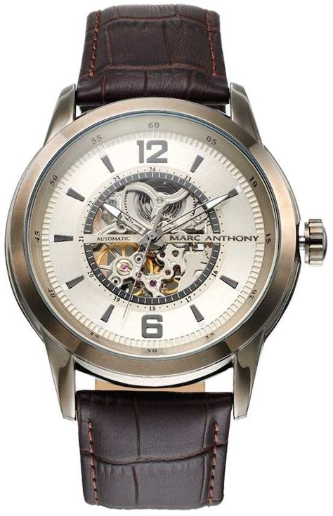 Marc Anthony Mens Smooth Sophistication Leather Automatic Skeleton
