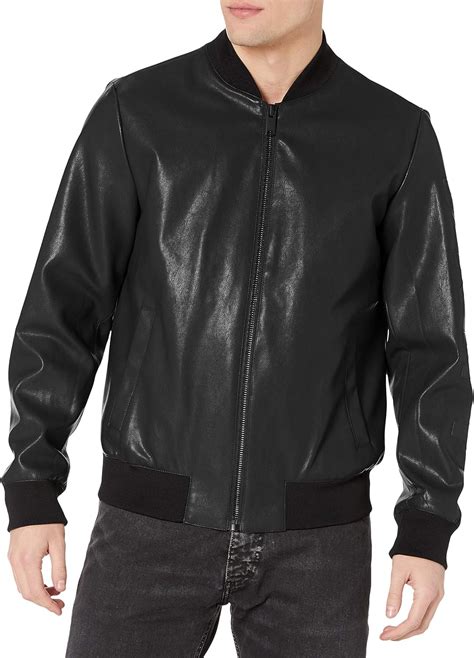 Dkny Mens Faux Leather Bomber Jacket At Amazon Mens Clothing Store
