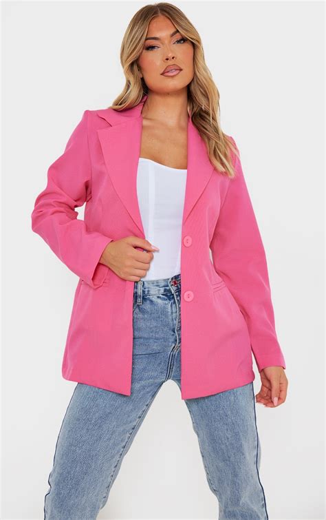 hot pink fitted structured basic blazer prettylittlething ksa
