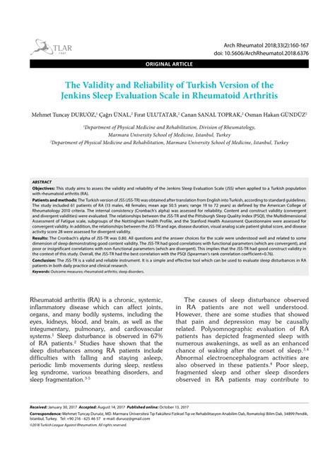 Pdf The Validity And Reliability Of Turkish Version Of The Jenkins